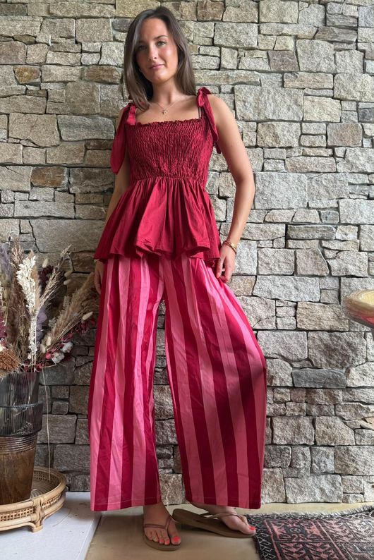 Bloc Striped Wide Barrel Pant Sangria & Candy